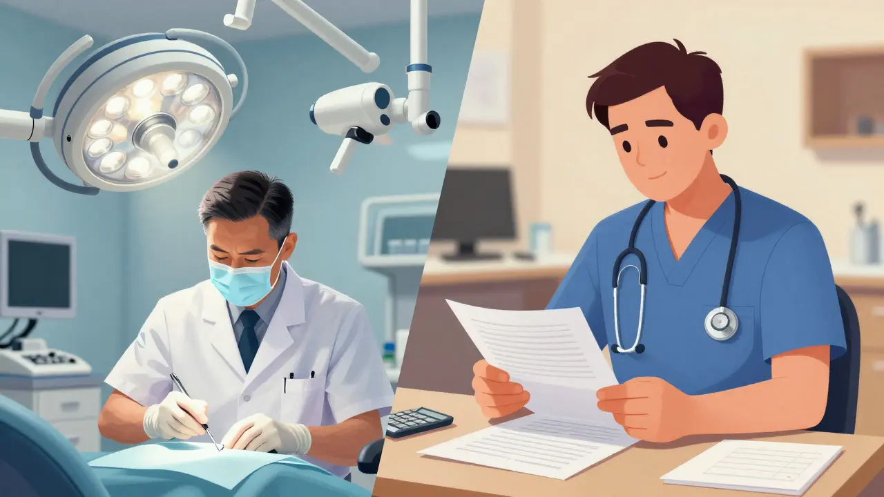 Ilustrace dvojí role primáře: klinická práce a administrativní řízení kliniky