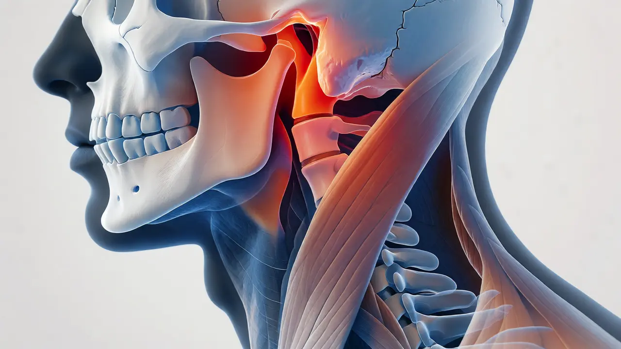 Anatomická ilustrace čelistního kloubu se zánětem