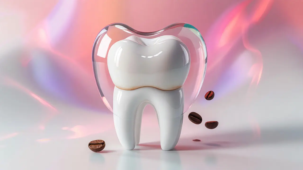 Konceptuální ilustrace chráněného zubu odolného vůči skvrnám